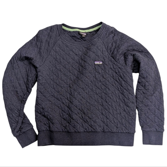 Patagonia Sweaters - Patagonia Worn Wear Organic Cotton Navy Blue Quilted Pullover Sweater Size Large